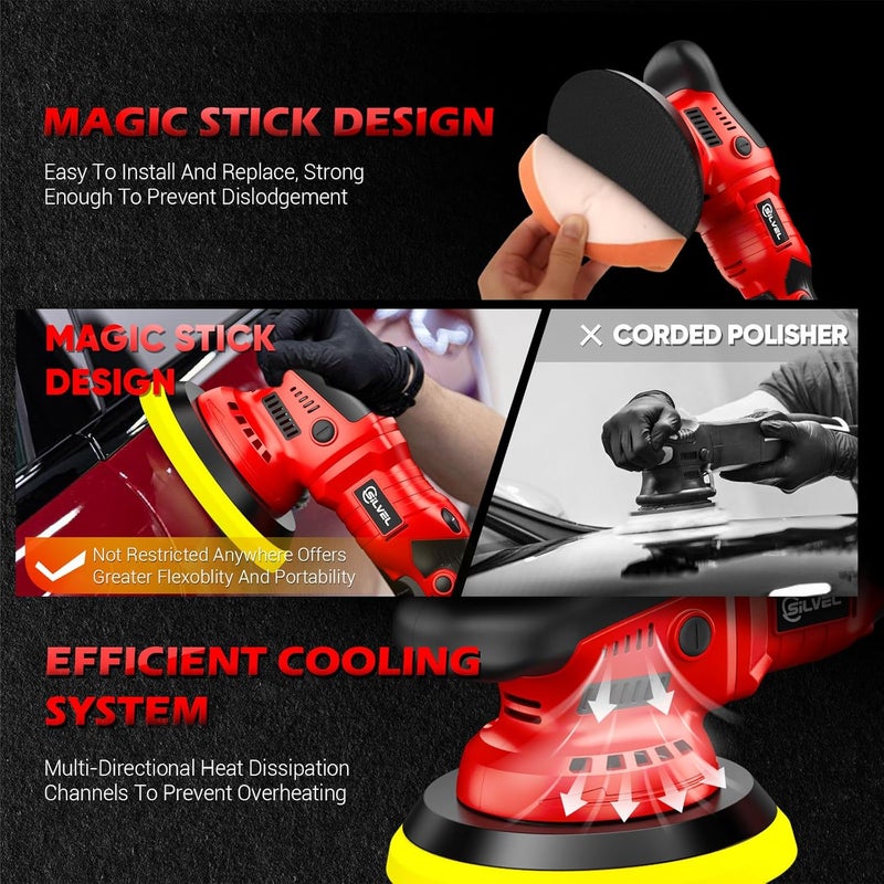 SILVEL Cordless Car Buffer Polisher, Car Polishing Kit with 24V 2 X 2.0Ah Batteries, 5 Inch Car buffer Waxer Kit, Car Polishing Machine,6 Variable Speed, Car Buffer Polisher for Car Detailing - Image 5
